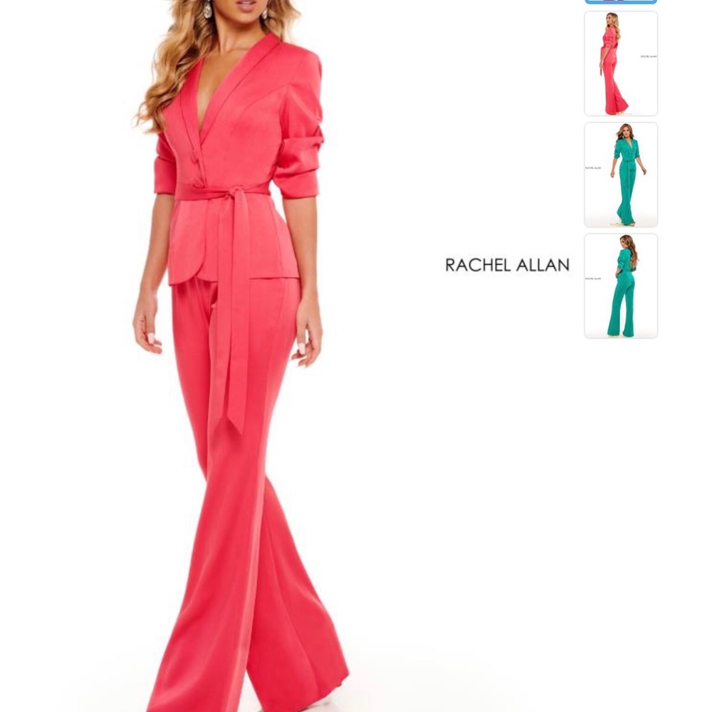 Rachel Allan coral jumpsuit pant suit pageant interview 10